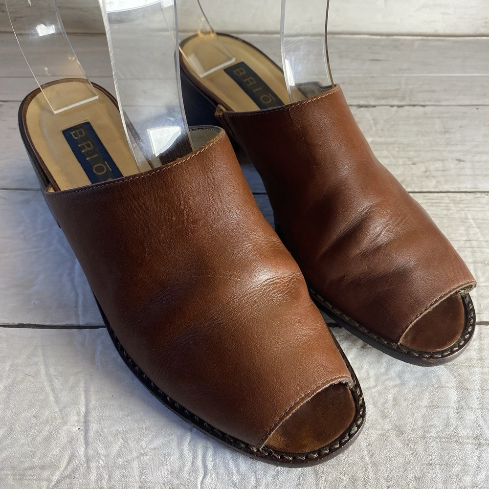 Brioso Sandals Womens 8 M Brown Leather Open Toe Mules Vintage‎ Goody II Brazil